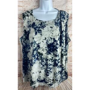 Tahari Arthur Levine Women’s Floral Sleeveless Blouse Sz 3X Draped Front Top